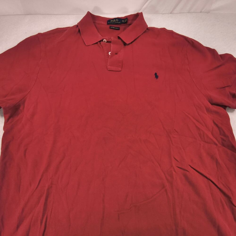 Polo Ralph Lauren Custom Slim Fit Collared Polo Shirt Mens Size 2XL Red Blue